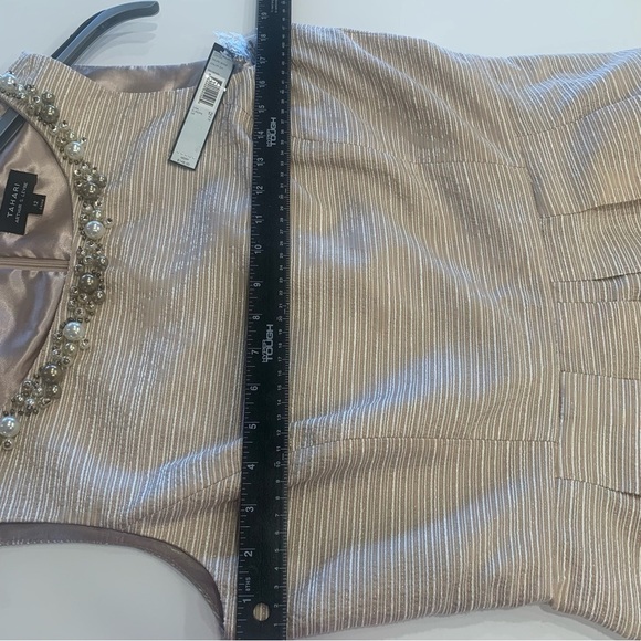 Tahari Sharon Fit & Flare Beaded Cocktail Dress 12 NWT Taupe Beige Party Classy - Picture 12 of 15